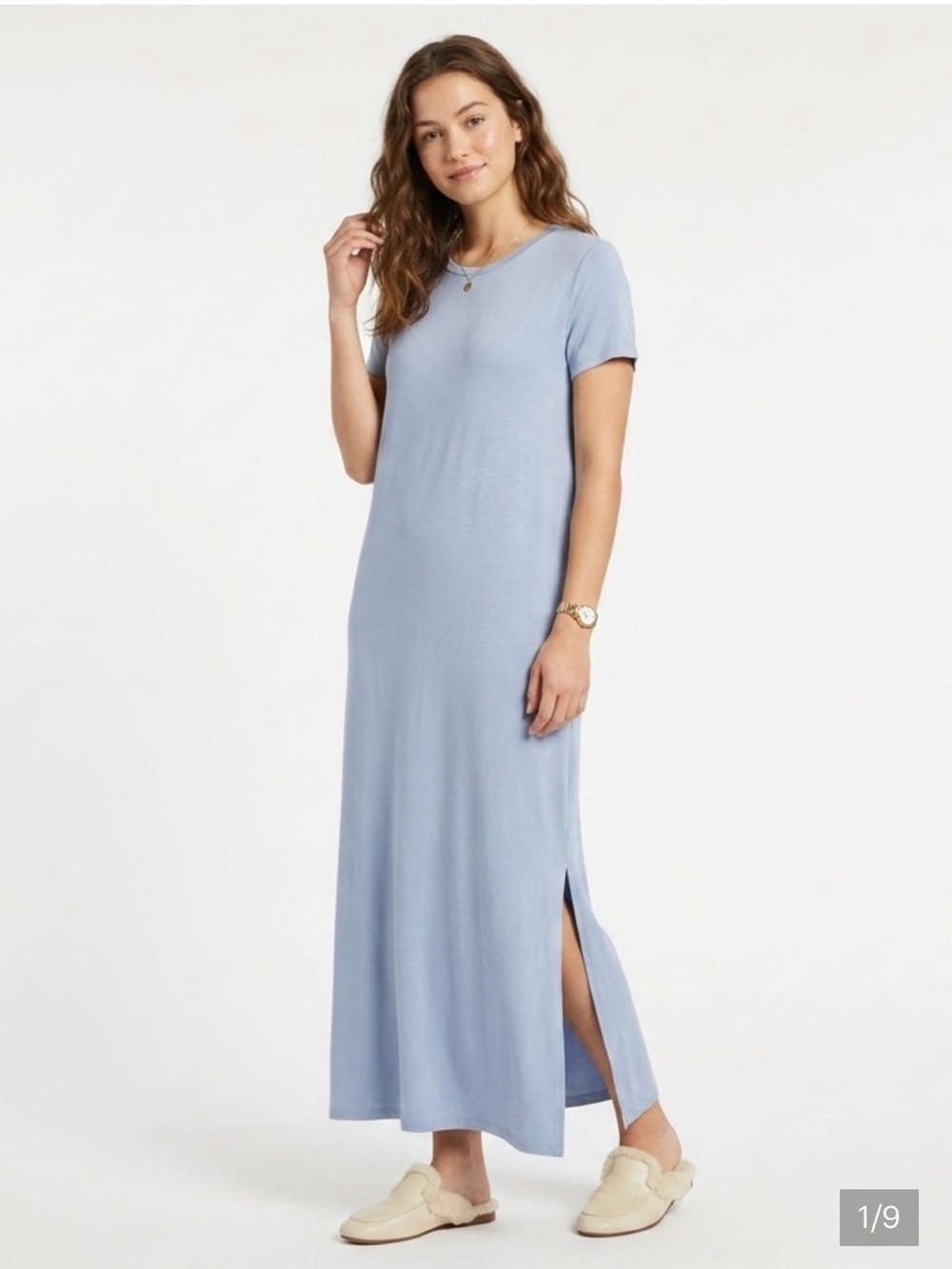 LAKE Pajamas Lounge Dress Short Sleeve Side Slit Bamboo
Tide Blue Medium